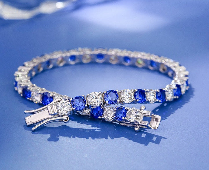 Sapphire & Moissanite Tennis Bracelet · 4mm · White Gold