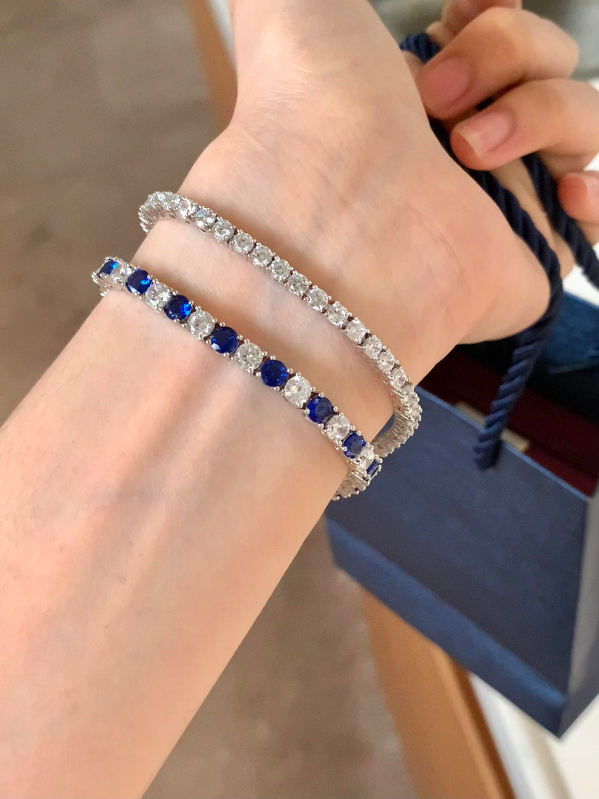 Sapphire & Moissanite Tennis Bracelet · 4mm · White Gold