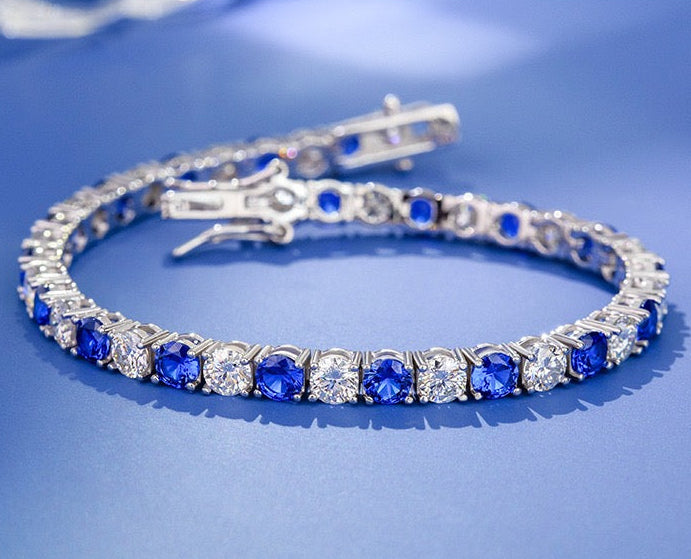 Sapphire & Moissanite Tennis Bracelet · 4mm · White Gold