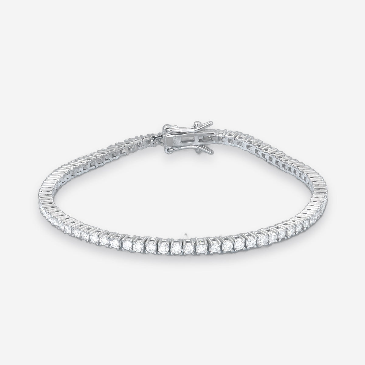 Four-prong moissanite tennis bracelet, white gold plated